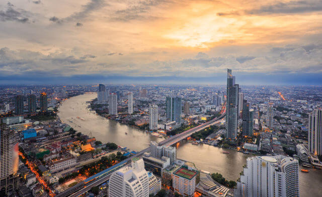 Bangkok City at night time, Hotel and resident area in the capital of Thailand
