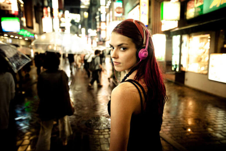 Girl in street looking at camera