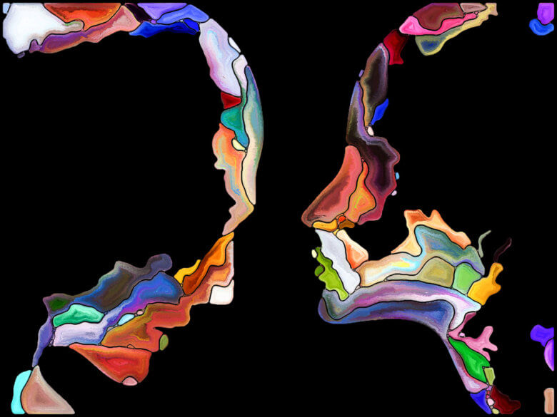 Abstract design made of head profile and vivid paint shapes