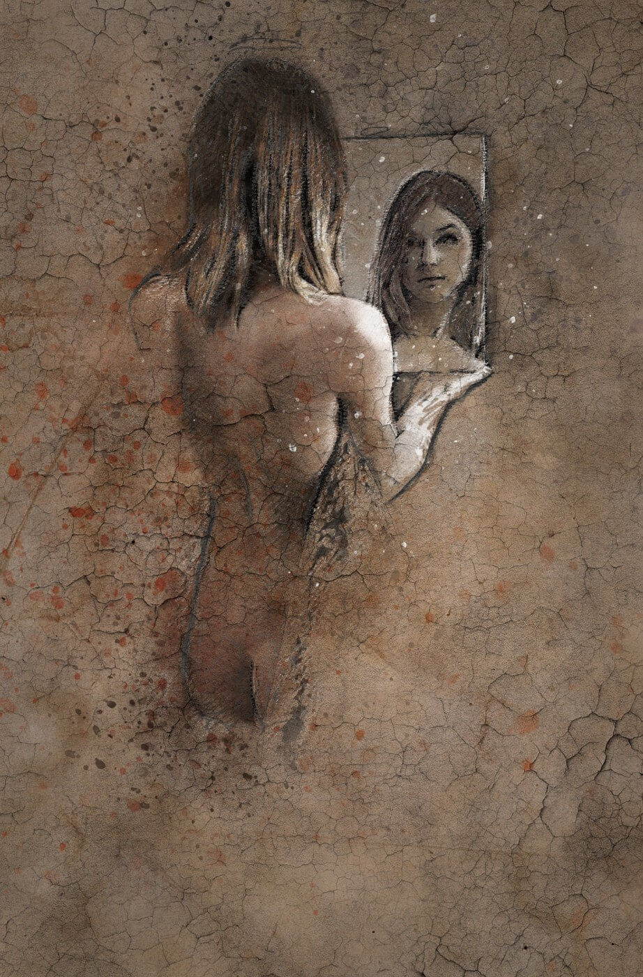 Artistic painting Woman looking into mirror