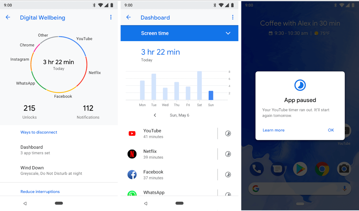 Attention diet - Android digital wellbeing screenshots