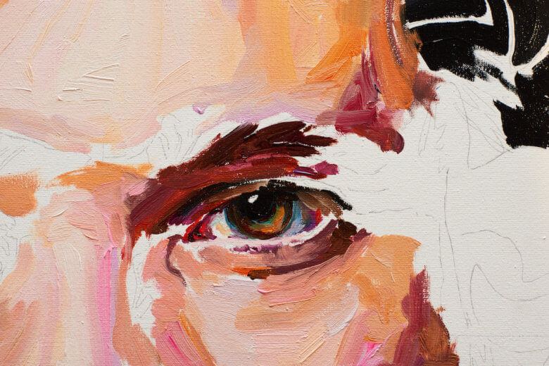 Unfinished painting of man's eye