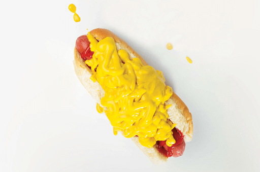 too much mustard on a hotdog